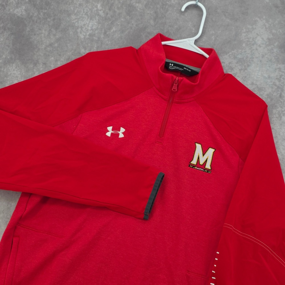 Maryland Terrapins Under Armour Mens Large Red 1/4 Zip Pullover Jacket Loose Fit